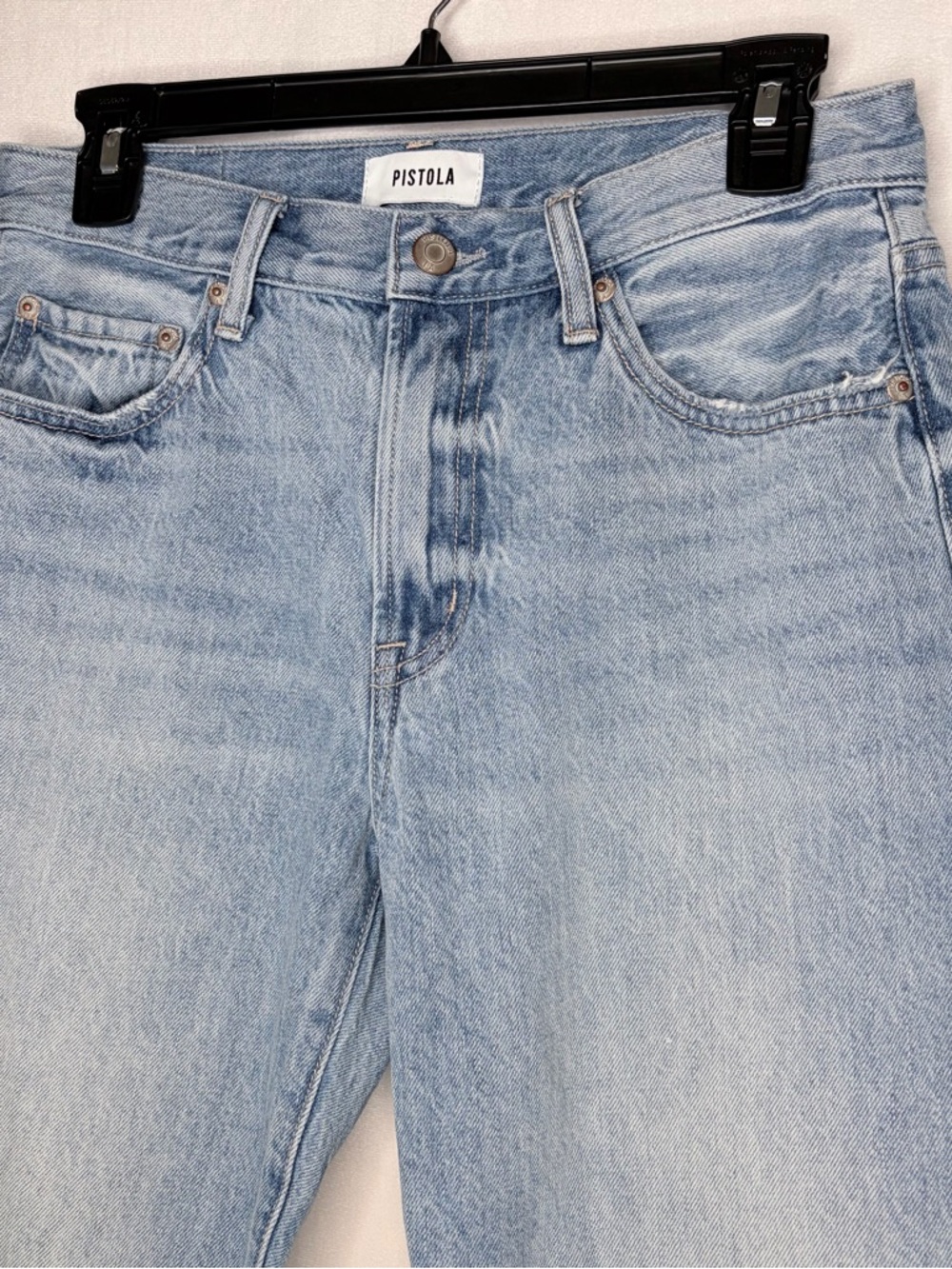 Pistola Lexi Mid Rise Bowed Straight Leg Jeans - Light Blue - Picture 5 of 7